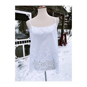 Vince Camuto White Camisole Eyelet Lace Floral Embroidery Spaghetti Strap Cotton